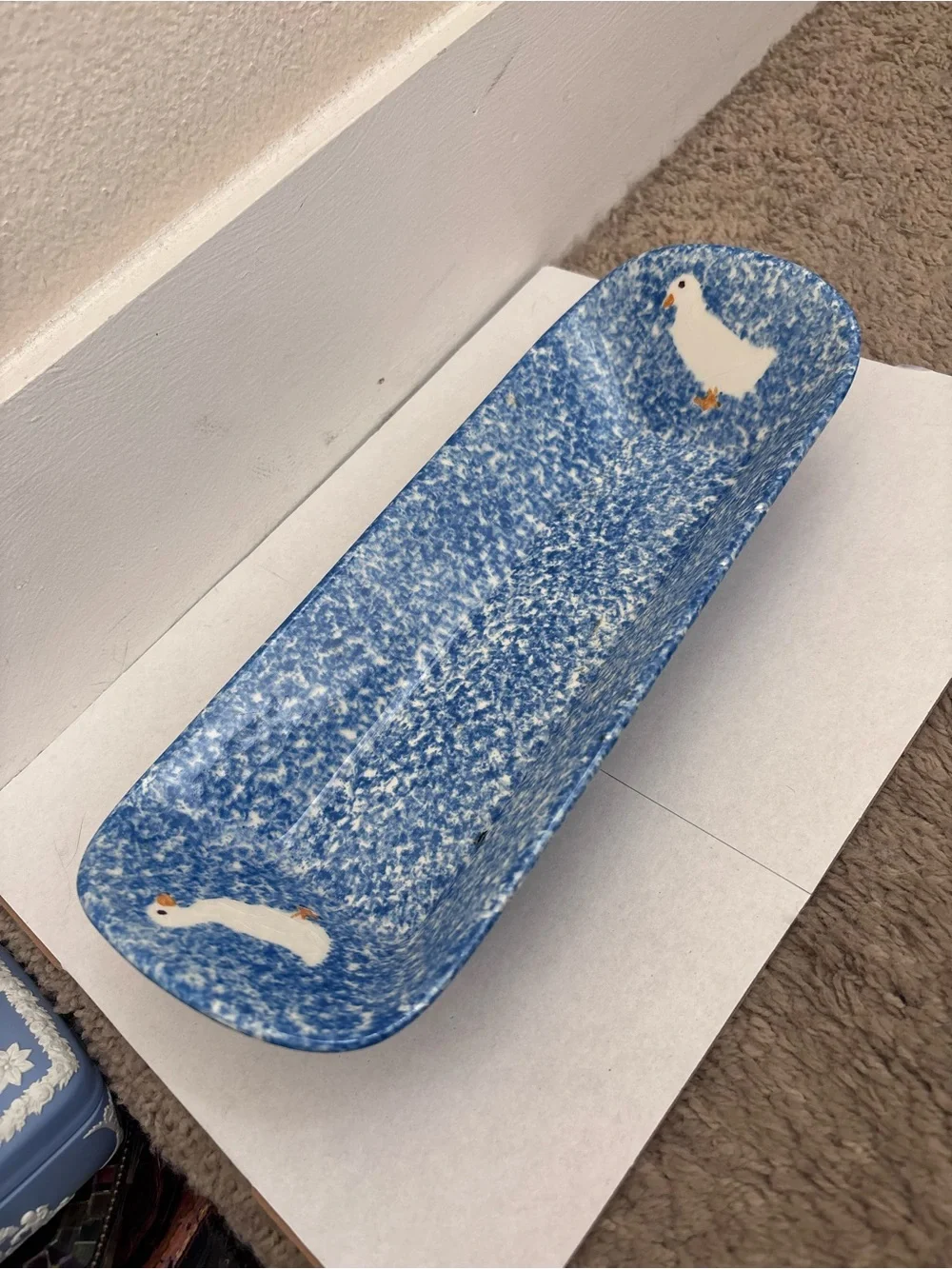 Vintage Goose Blue Speckled Ceramic cracker Tray